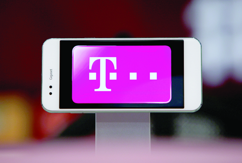 Logo of German telecommunications giant Deutsche Telekom AG is seen on a Gigaset mobile during a news conference of Bayern Munich in Munich, Germany, on August 6 (Reuters photo)